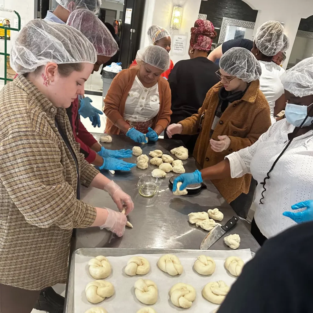 special education students making bread