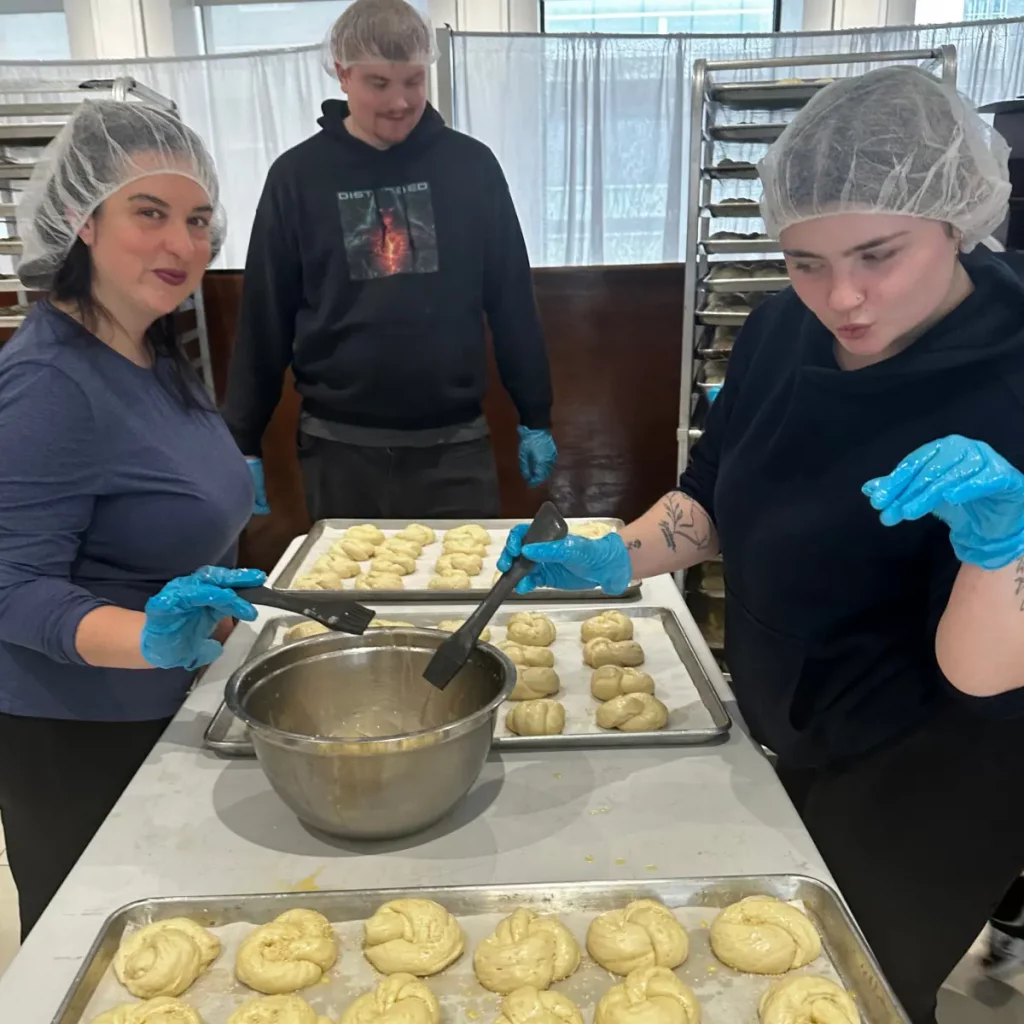 Students having fun while making bread